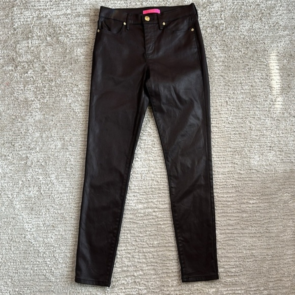 Lilly Pulitzer Eagan 29" High-Rise Stretch Coated Leather Jean Pants - Picture 11 of 13